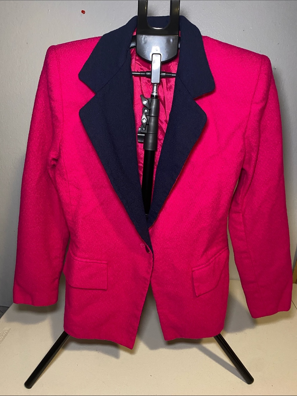 Albert Nipon Fuchsia Blazer with Navy Contrast Lapel